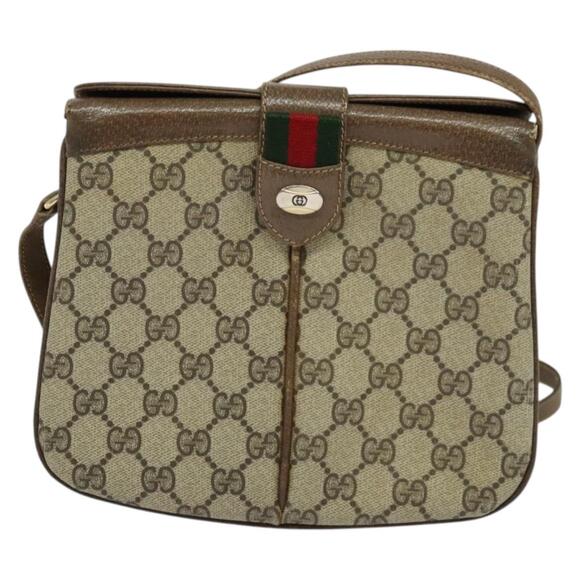 GUCCI GG Supreme Web Sherry Line Shoulder Bag Pvc Beige Gold Red - Picture 2 of 16